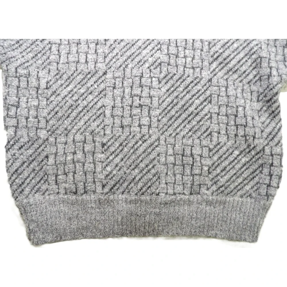 VTG 90s Clochard Men Cardigan Gray Wool Blend Geometric Woven V-Neck Sweater L/G